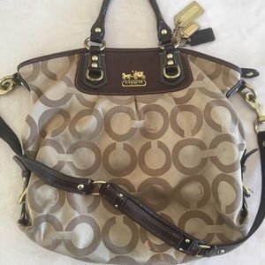 COACH large tan, gold, brown purse
